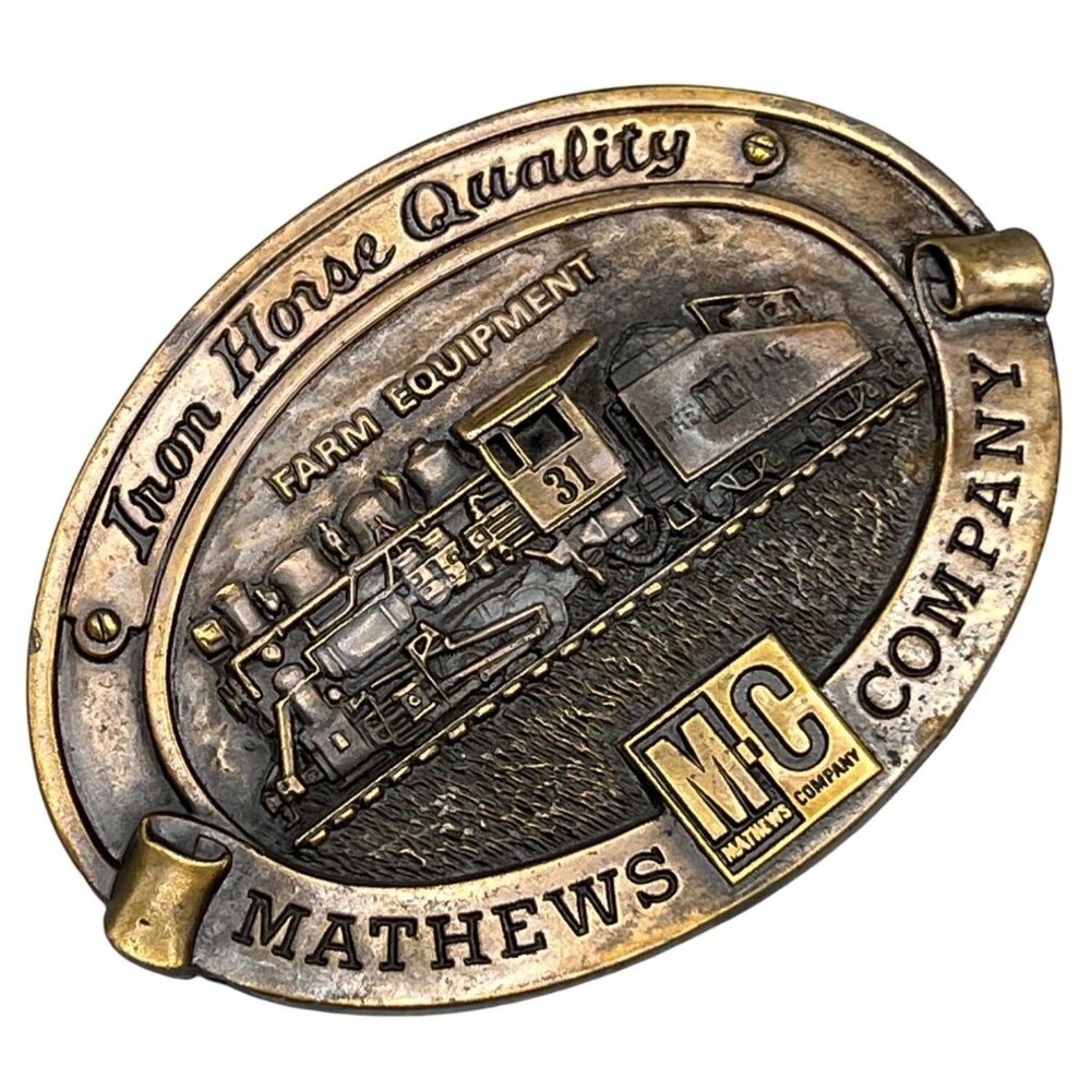 Vtg Belt Buckle Mathews Co. Iron Horse Steam Train 31 Quality Limited Edition